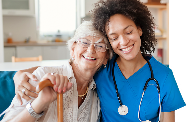 Smiling older woman with nurse